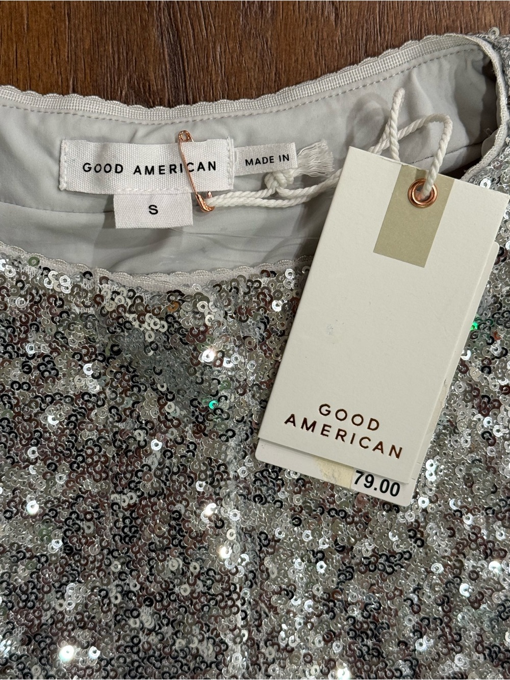 Good American Silver Sequin Blazer Jacket
